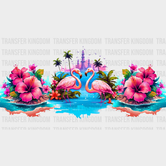 Flamingos & Hibiscus Flowers - Summer Cup Wrap UV Sticker Permanent UV DTF Decal UVDTF