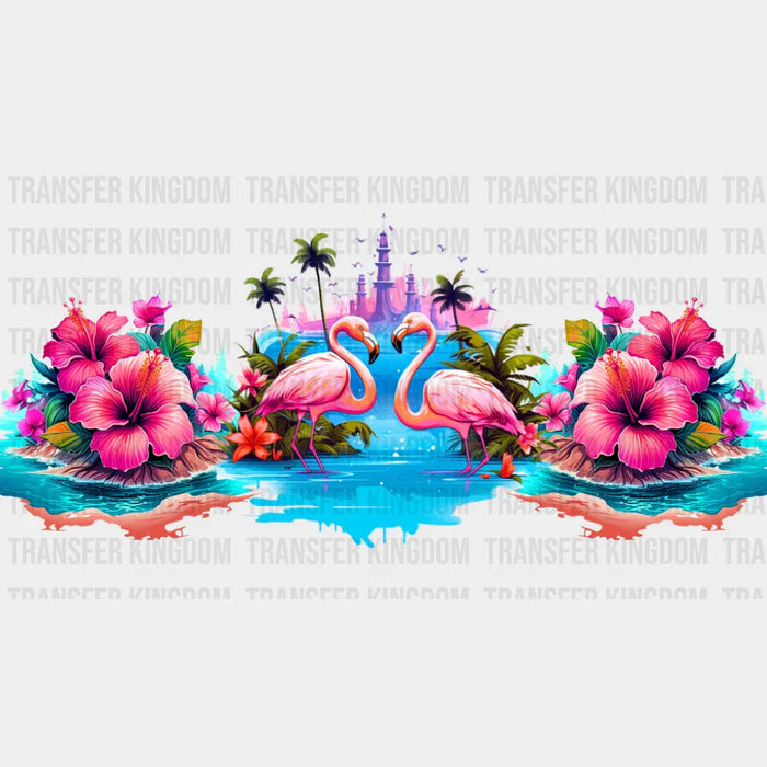 Flamingos & Hibiscus Flowers - Summer Cup Wrap UV Sticker Permanent UV DTF Decal