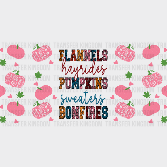 Flannels Hayrides Pumpkins - Fall Cup Wrap Uv Sticker Permanent Dtf Decal