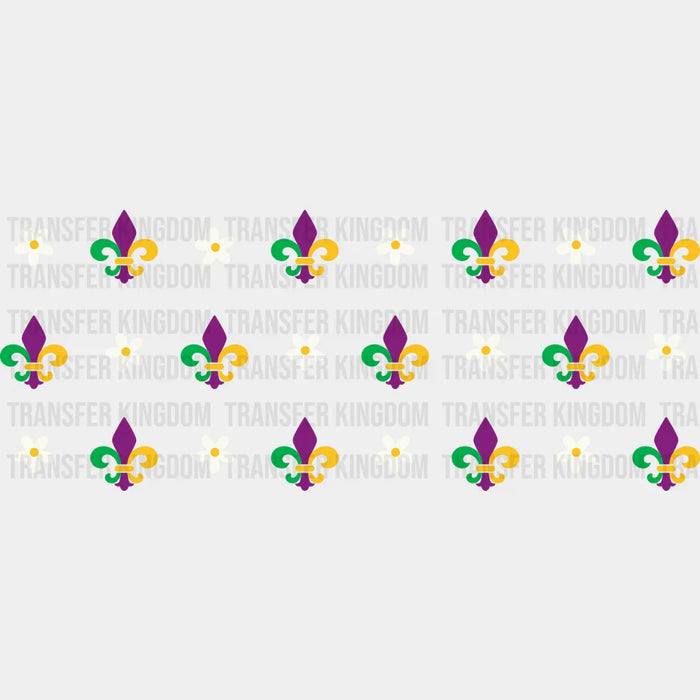 Fleur-de-lis And Flowers - Mardi Gras Cup Wrap UV Sticker Permanent UV DTF Decal