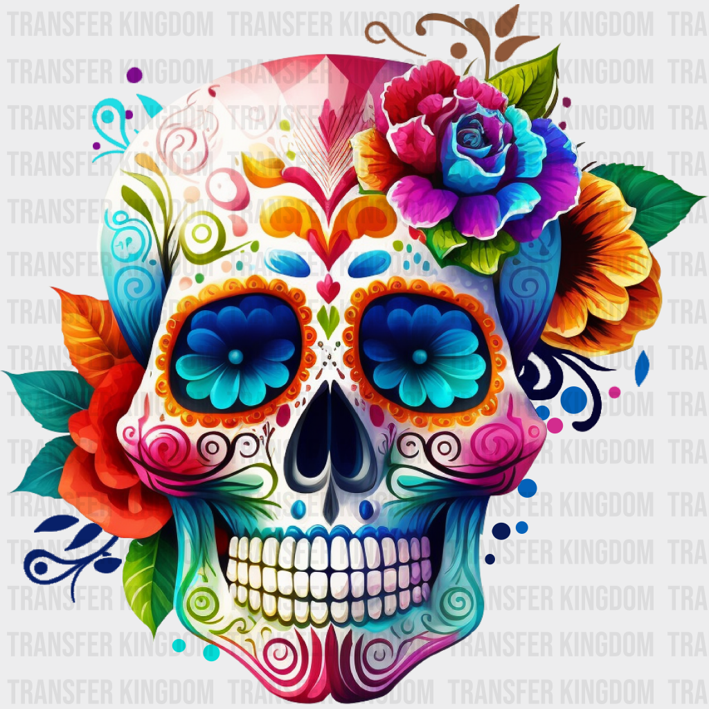 Floral Skull Design - Day Of The Dead Dtf Heat Transfer