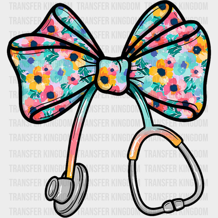 Flower Pattern Ribbon & Stethoscope - Registered Nurse DTF Transfers