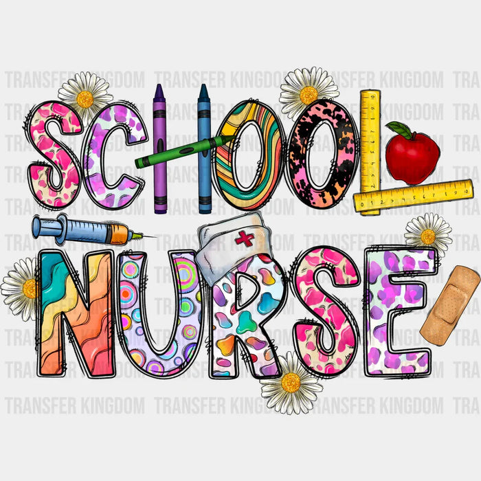 Flowers And Crayons School Nurse Daisies Design - School Nurse DTF Transfers