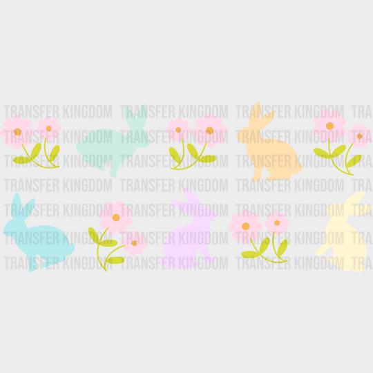 Flowers And Rabbits - Easter Cup Wrap Uv Sticker Permanent Dtf Decal