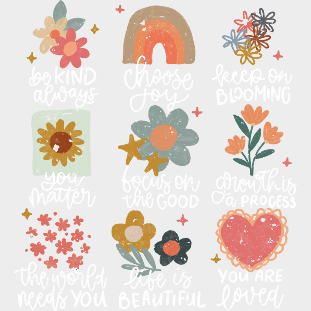 Flowers Heart Rainbow - Mental Health DTF Transfer Adult Unisex - S & M (10’’) / Light Color Design (See Imaging)