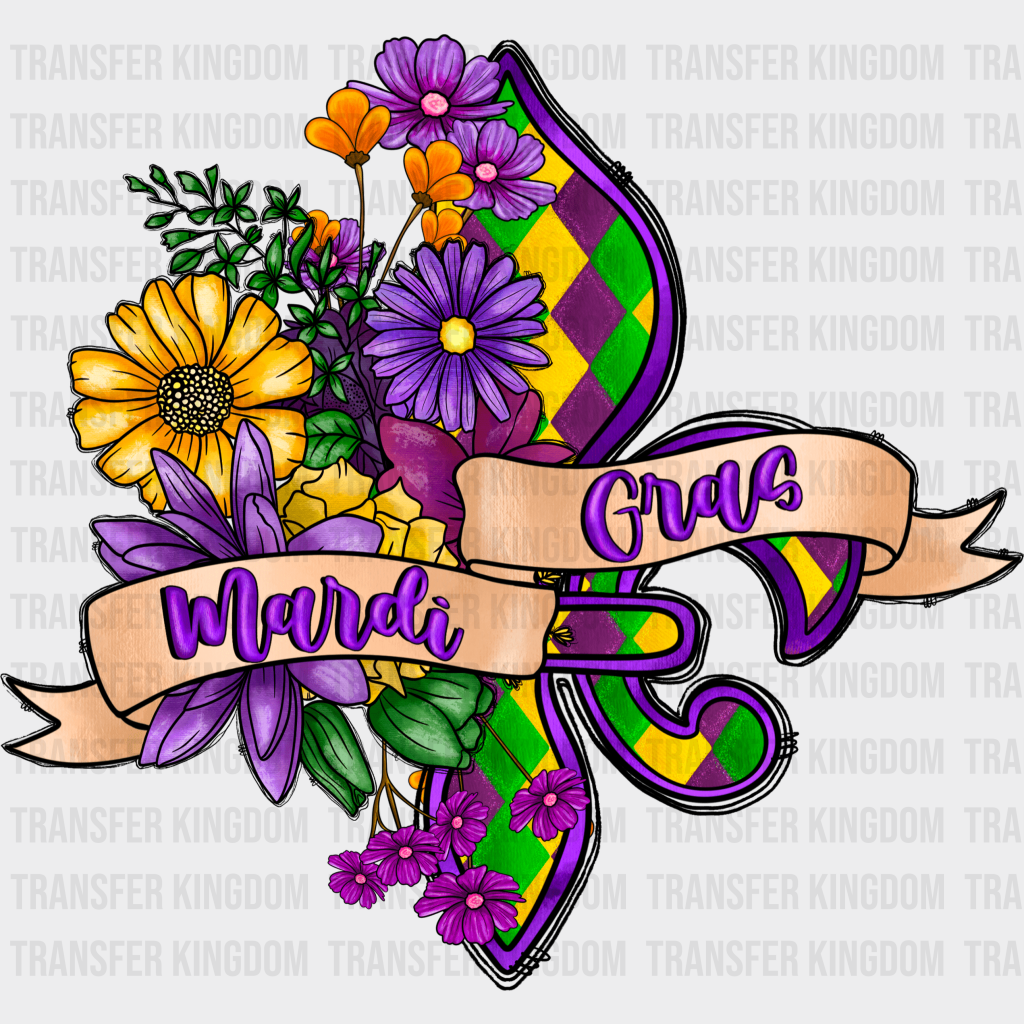 Flowers Mardi Gras Design- Dtf Heat Transfer