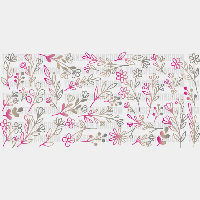 Bright Pink To Gray Gradient Flowers - UV DTF Transfer Cup Wrap UV DTF Sticker