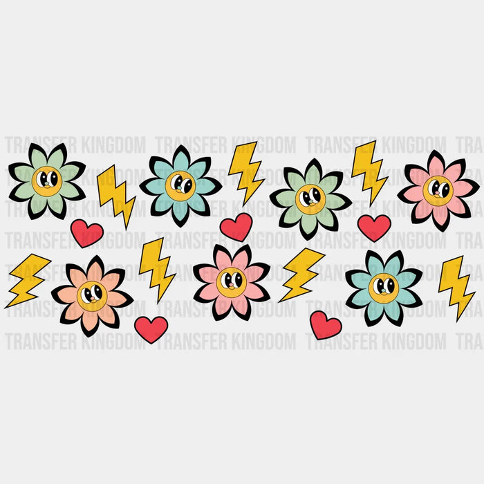 Smiley Flowers Lightning Bolts - UV DTF Transfer Cup Wrap UV DTF Sticker