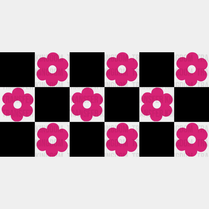 Pink Flowers Checkered Design - UV DTF Transfer Cup Wrap UV DTF Sticker