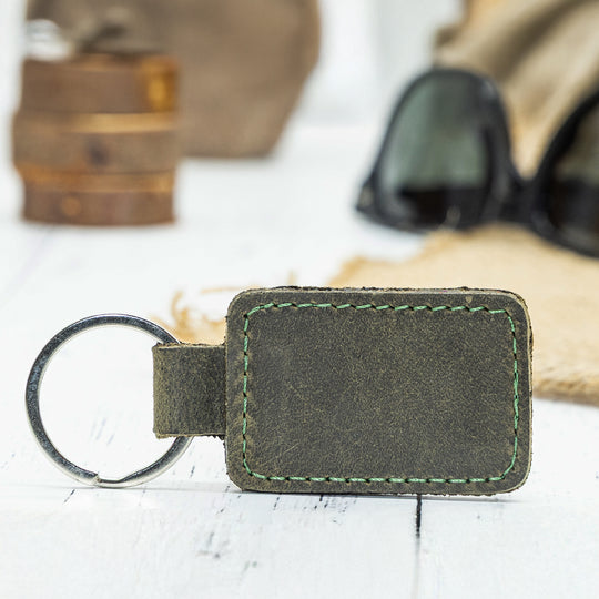 Custom Engraved Leather Keychain – Square