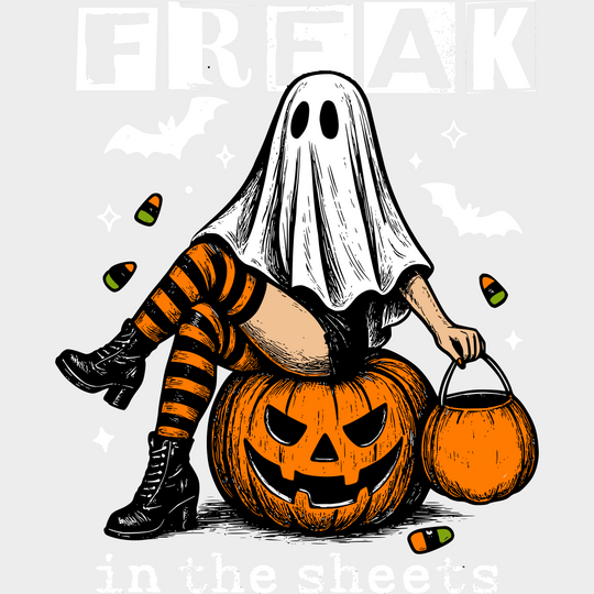 Freak In The Sheets - Halloween DTF Transfer Adult Unisex - S & M (10’’) / Light Color Design (See Imaging)