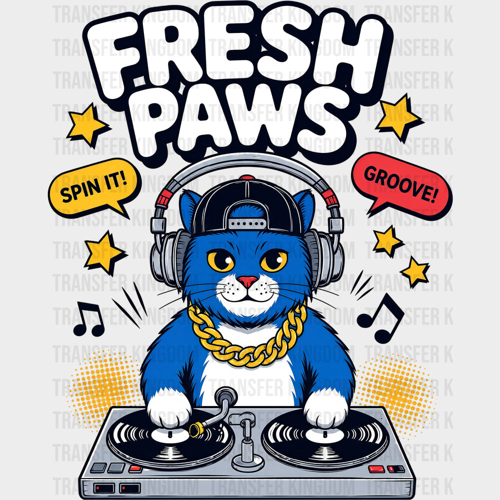Fresh Paws Spin It - Music DTF Transfers - Adult Unisex - S & M (10’’) / Dark Color Design (See Imaging)