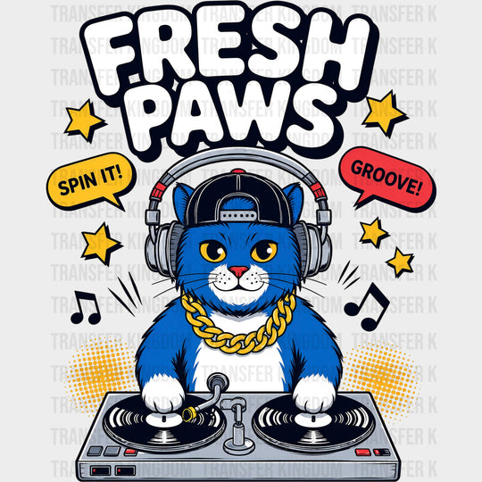 Fresh Paws Spin It - Music DTF Transfers - Adult Unisex - S & M (10’’) / Dark Color Design (See Imaging)