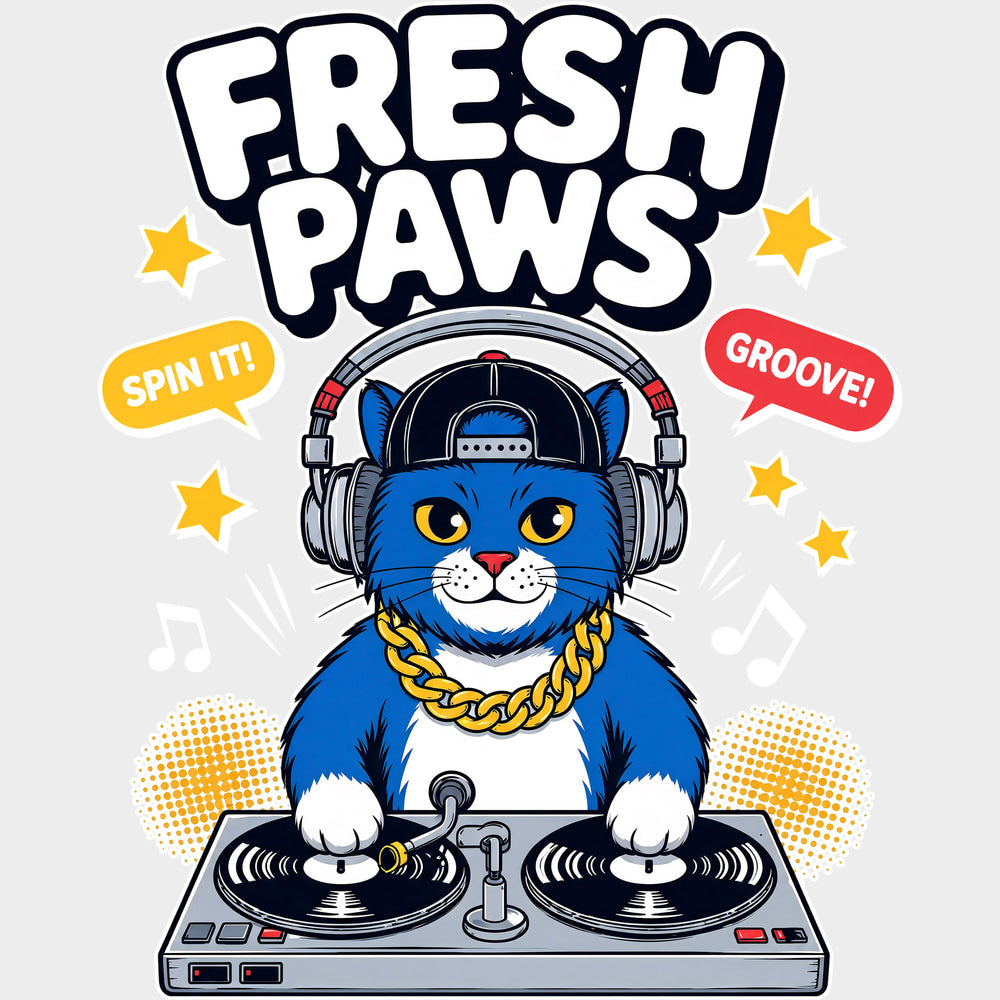 Fresh Paws Spin It - Music DTF Transfers - Adult Unisex - S & M (10’’) / Light Color Design (See Imaging)