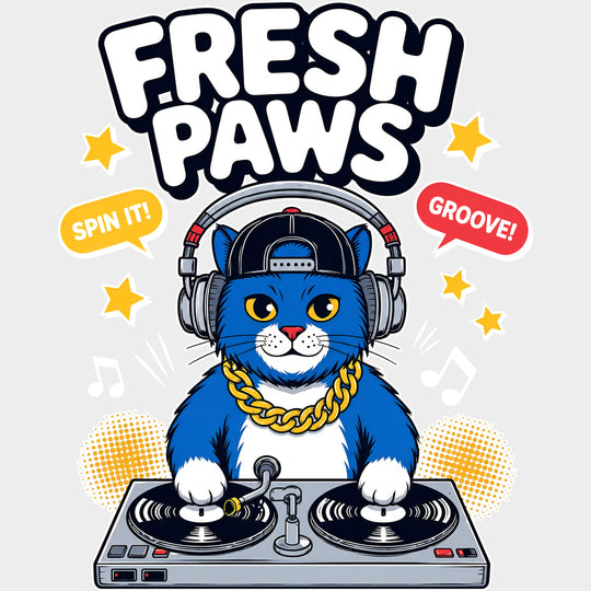 Fresh Paws Spin It - Music DTF Transfers - Adult Unisex - S & M (10’’) / Light Color Design (See Imaging)