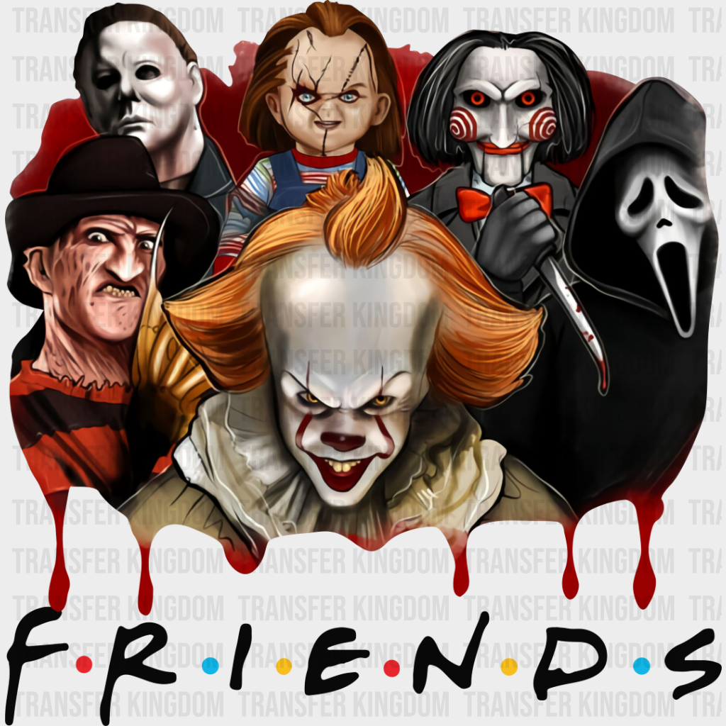 Friends Horror Characters - Halloween Iron On Dtf Transfer Unisex S & M (10’’) / Dark Color