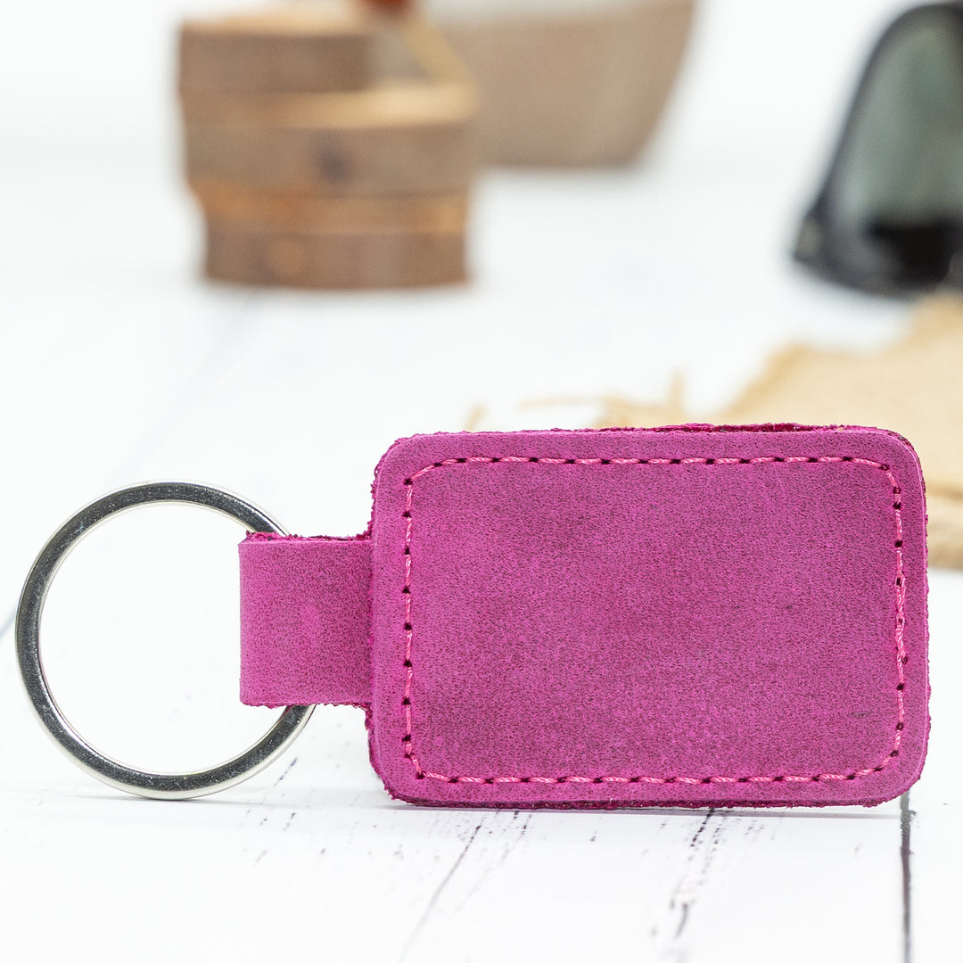 Custom Engraved Leather Keychain – Square