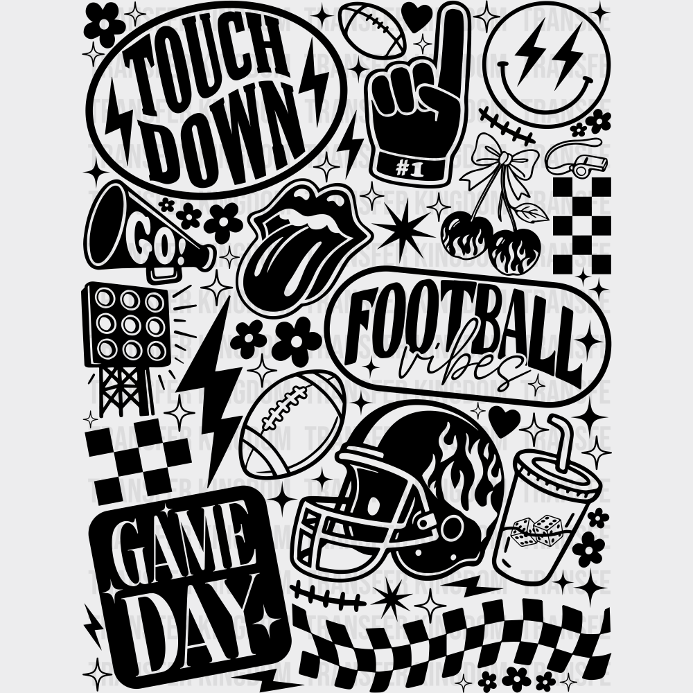 Game Day B&W Football DTF Transfer Adult Unisex S & M (10’’) / Dark Color Design (See Imaging)