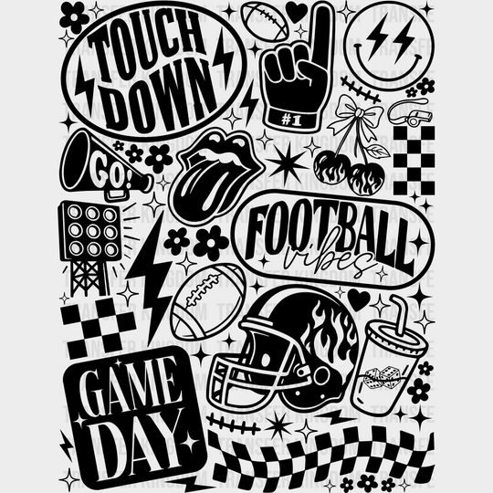 Game Day B&W Football DTF Transfer Adult Unisex S & M (10’’) / Dark Color Design (See Imaging)