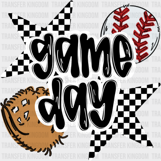 Game Day Checkered Stars Design - Baseball DTF Transfer Unisex - S & M (10’’) Dark Color Design (See Imaging)