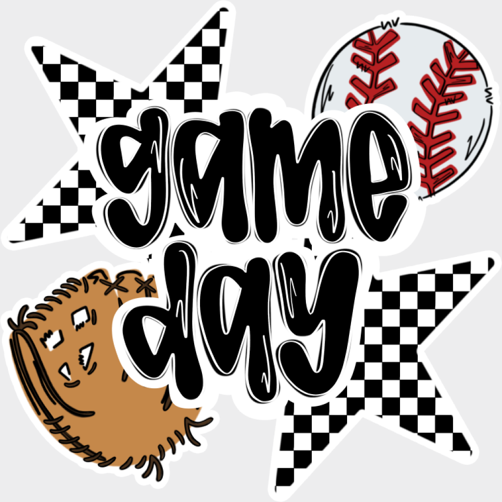 Game Day Checkered Stars Design - Baseball DTF Transfer Unisex - S & M (10’’) Light Color Design (See Imaging)