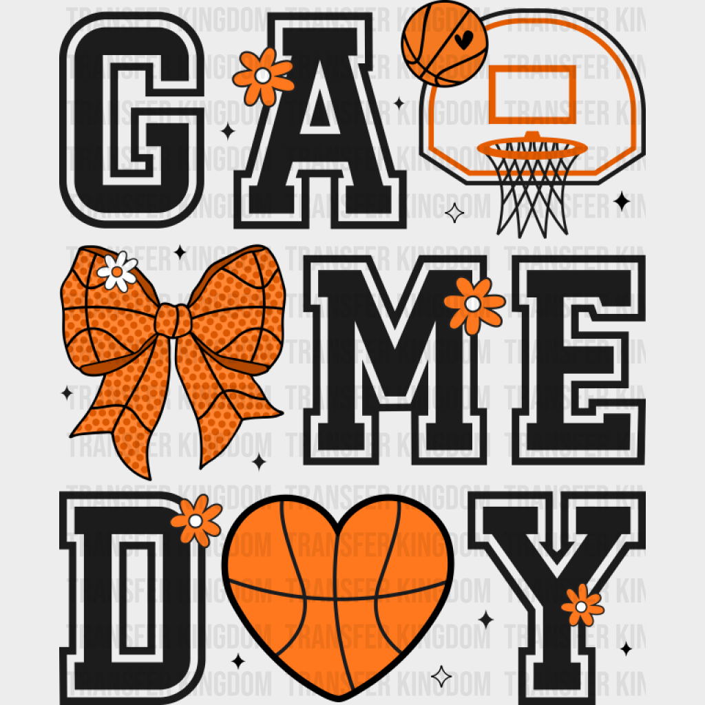 Game Day Ribbon Heart Hoop - Basketball DTF Transfer Unisex - S & M (10’’) Dark Color Design (See Imaging)