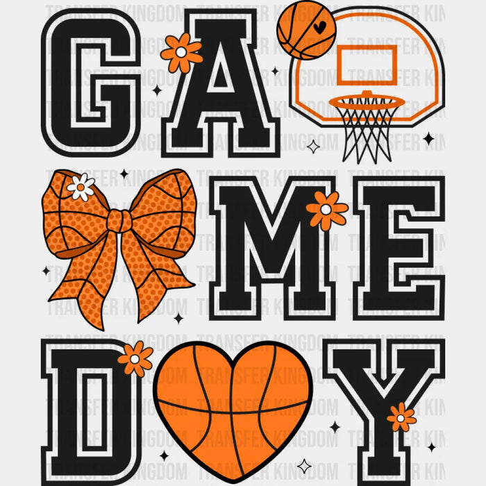 Game Day Ribbon Heart Hoop - Basketball DTF Transfer