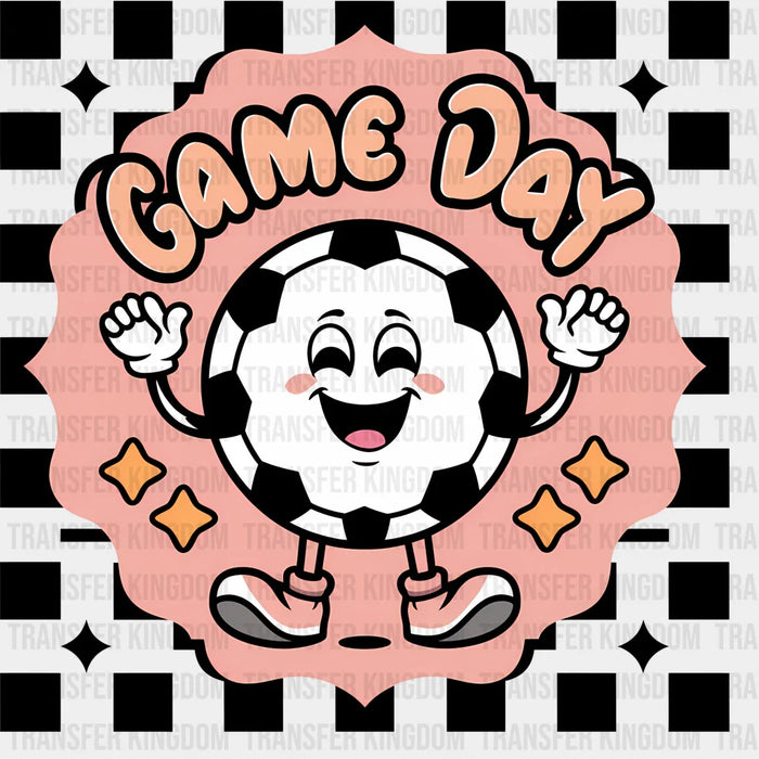 Game Day Smiley Soccer Ball Checkered Design - Soccer DTF Heat Transfer