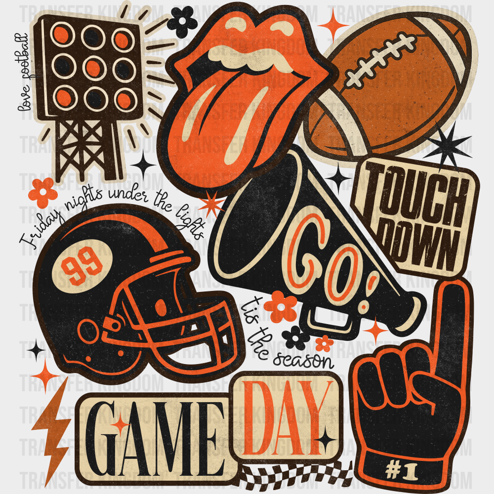 Game Day Touch Down Go! Football DTF Transfer Adult Unisex S & M (10’’) / Dark Color Design (See Imaging)