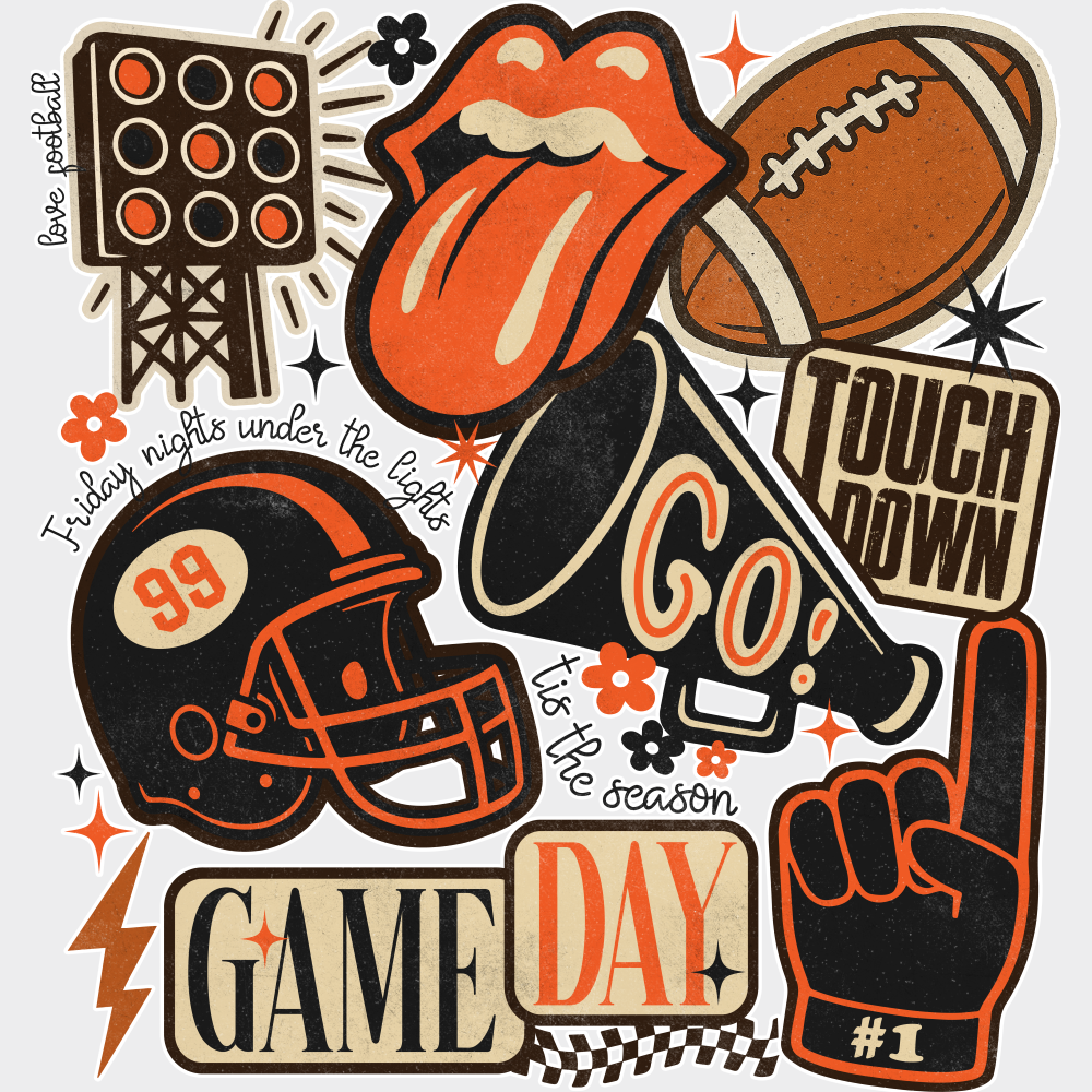 Game Day Touch Down Go! Football DTF Transfer Adult Unisex S & M (10’’) / Light Color Design (See Imaging)