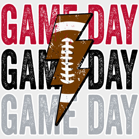 Gameday Football Lightning Bolt - Game Day DTF Transfer Adult Unisex - S & M (10’’) / Light Color Design (See Imaging)