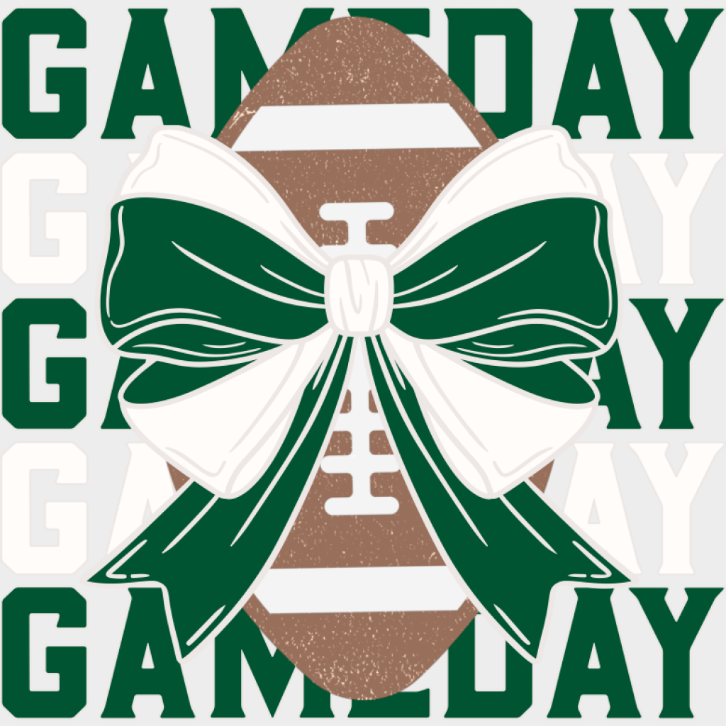 Gameday Green And White Ribbon - Game Day DTF Transfer Adult Unisex - S & M (10’’) / Light Color Design (See Imaging)