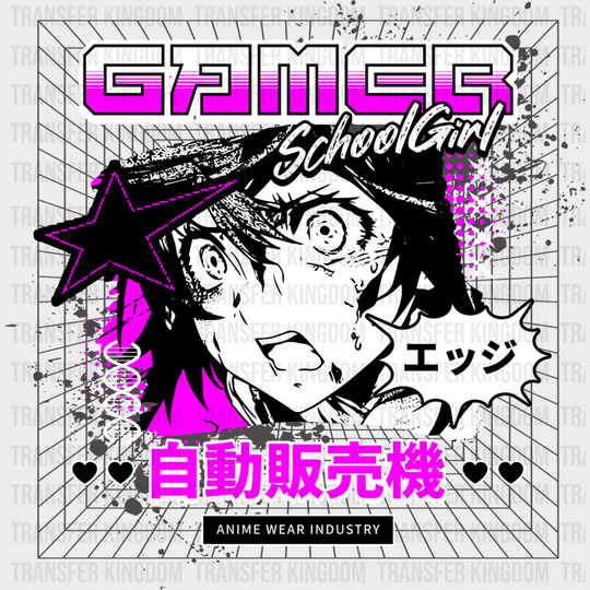 Gamer School Girl - Anime Dtf Heat Transfer Unisex S & M (10’’) / Dark Color Design See Imaging