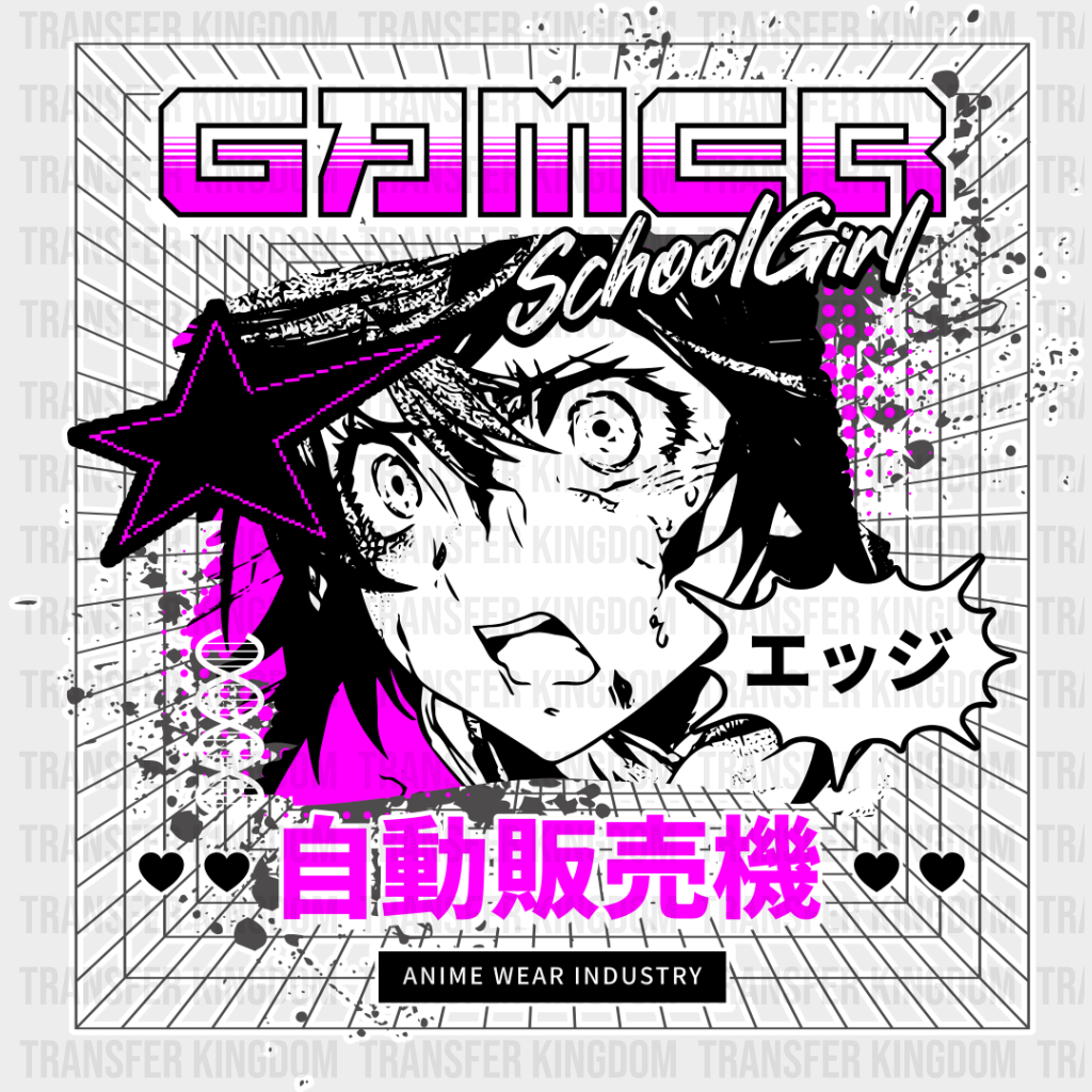 Gamer School Girl - Anime Dtf Heat Transfer Unisex S & M (10’’) / Light Color Design See Imaging