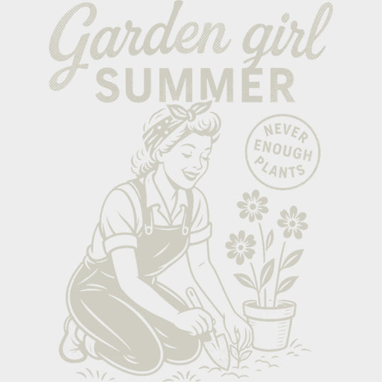 Garden Girl Summer B&W - Gardening DTF Transfers - Adult Unisex - S & M (10’’) / Light Color Design (See Imaging)
