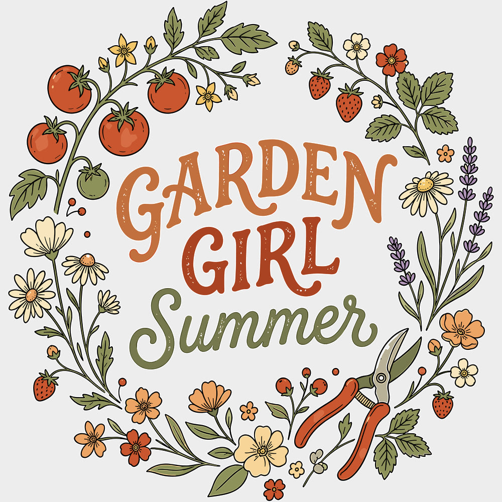 Garden Girl Summer - Gardening DTF Transfers - Adult Unisex - S & M (10’’) / Light Color Design (See Imaging)