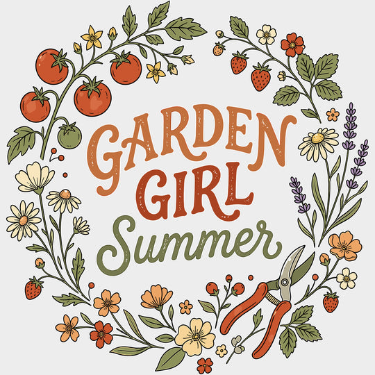 Garden Girl Summer - Gardening DTF Transfers - Adult Unisex - S & M (10’’) / Light Color Design (See Imaging)