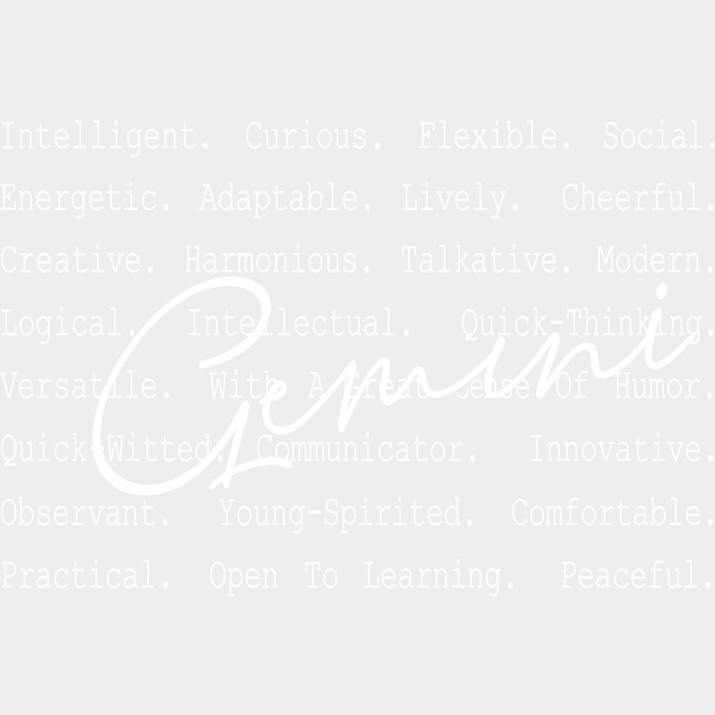 Gemini B&W - Zodiacs & Horoscopes DTF Transfers - Adult Unisex - S & M (10’’) / Light Color Design (See Imaging)