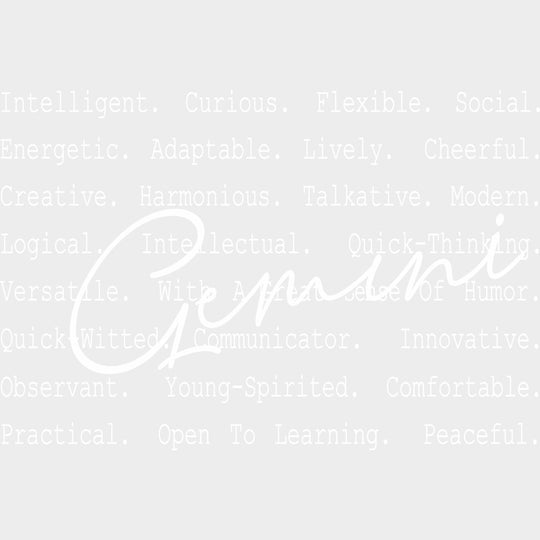 Gemini B&W - Zodiacs & Horoscopes DTF Transfers - Adult Unisex - S & M (10’’) / Light Color Design (See Imaging)