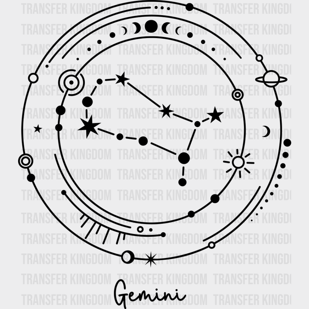 Gemini Constellation Design - Zodiac Dtf Transfer Unisex S & M (10’’) / Dark Color See Imaging