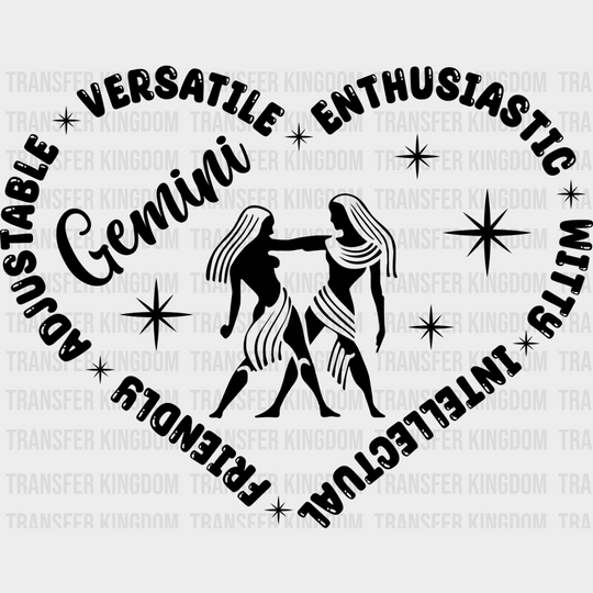 Gemini Heart Design - Zodiac & Horoscopes Dtf Heat Transfer Unisex S M (10’’) / Dark Color See