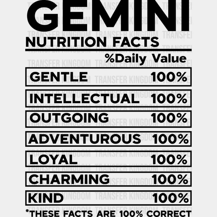 Gemini Nutrition Facts - Zodiac & Horoscopes DTF heat transfer