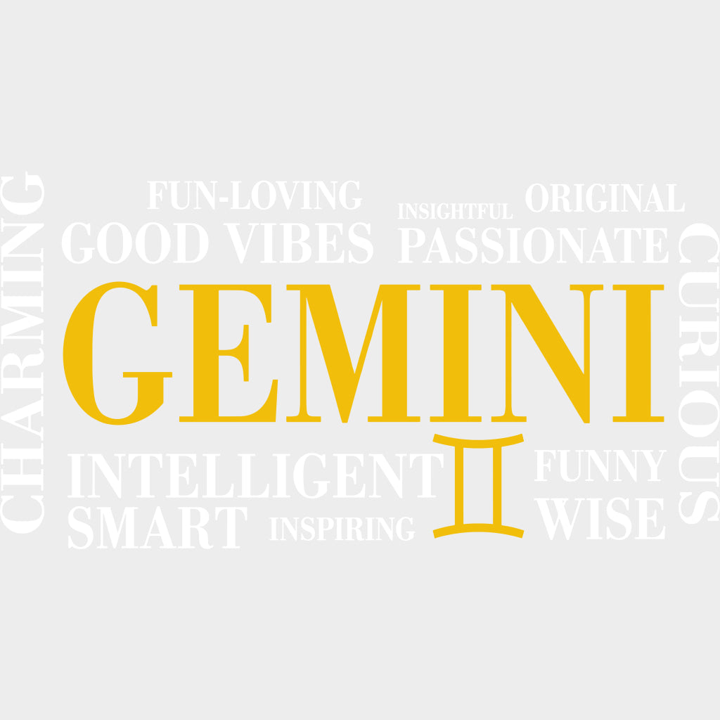 Gemini Qualities Yellow Horizontal - Zodiacs & Horoscopes DTF Transfers - Adult Unisex - S & M (10’’) / Light Color