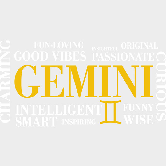 Gemini Qualities Yellow Horizontal - Zodiacs & Horoscopes DTF Transfers - Adult Unisex - S & M (10’’) / Light Color
