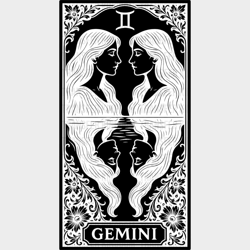 Gemini Tarot Card - Zodiacs & Horoscopes DTF Transfers - Adult Unisex - S & M (10’’) / Dark Color Design (See Imaging)
