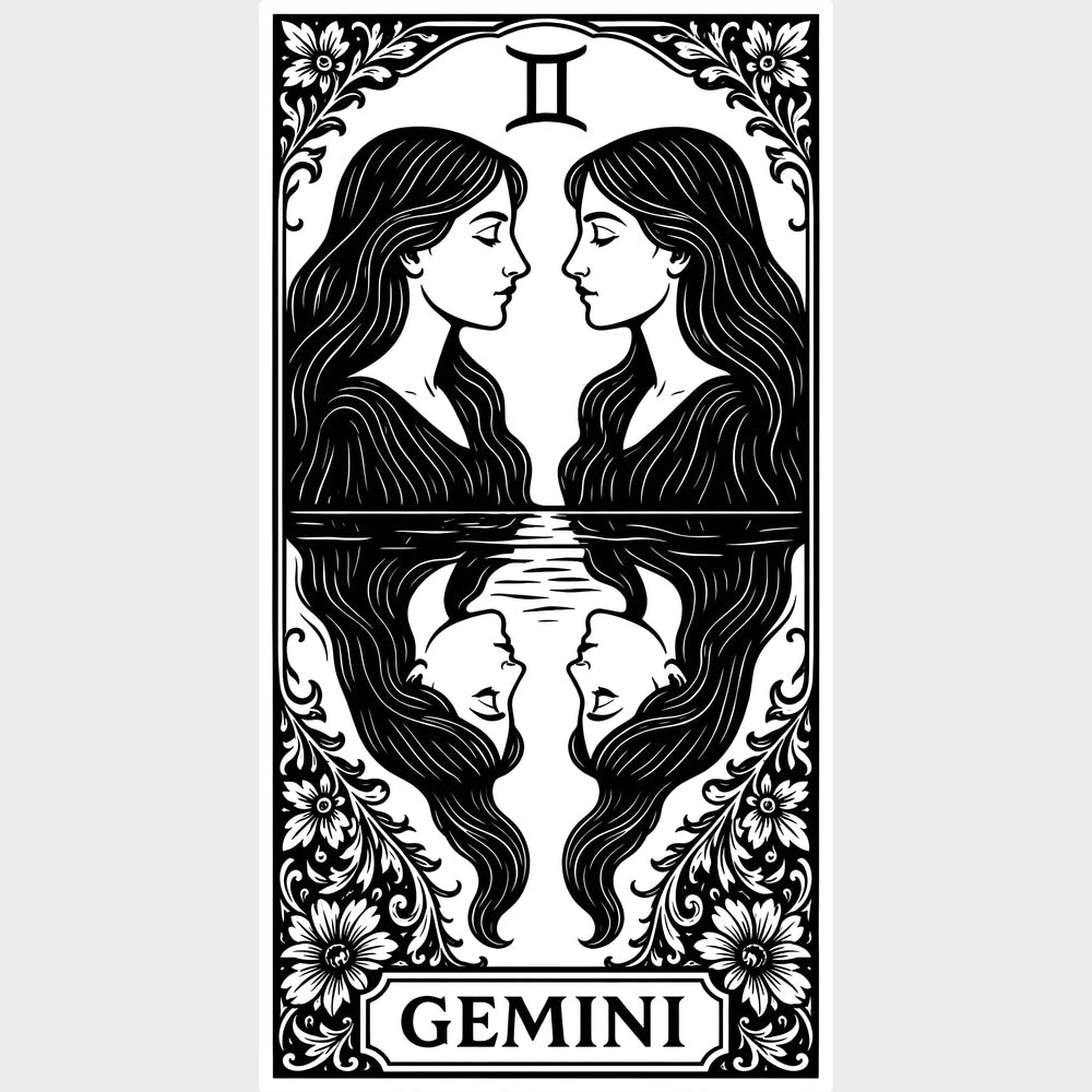 Gemini Tarot Card - Zodiacs & Horoscopes DTF Transfers - Adult Unisex - S & M (10’’) / Light Color Design (See Imaging)