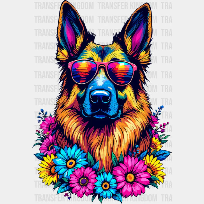 German Shepherd Colorful Flowers - Dogs DTF Transfer