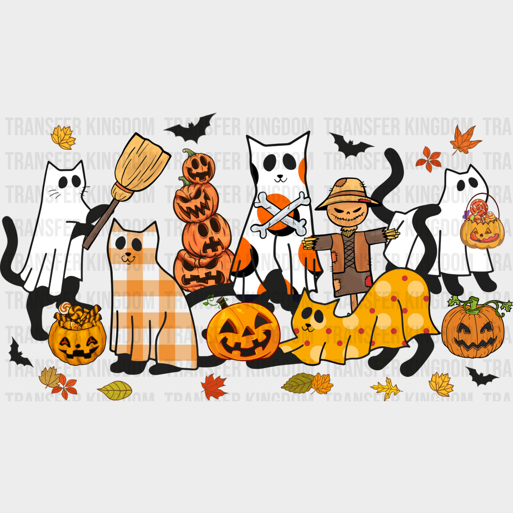 Ghost Cats With Pumpkins - Halloween Dtf Transfer Unisex S & M (10’’) / Dark Color Design See