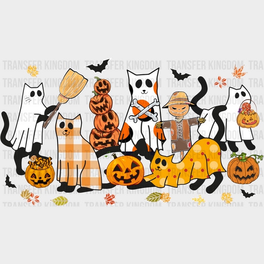 Ghost Cats With Pumpkins - Halloween Dtf Transfer Unisex S & M (10’’) / Light Color Design See