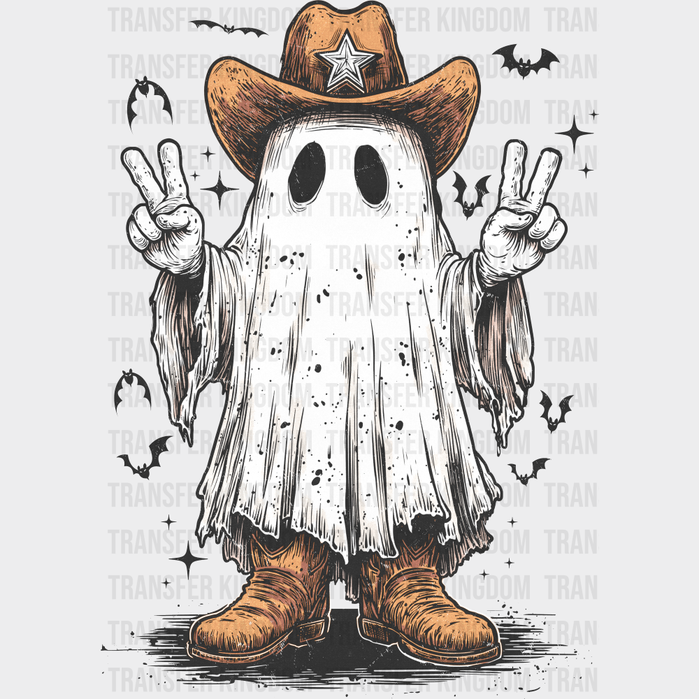 Ghost Cowboy - Halloween DTF Transfer Adult Unisex - S & M (10’’) / Dark Color Design (See Imaging)